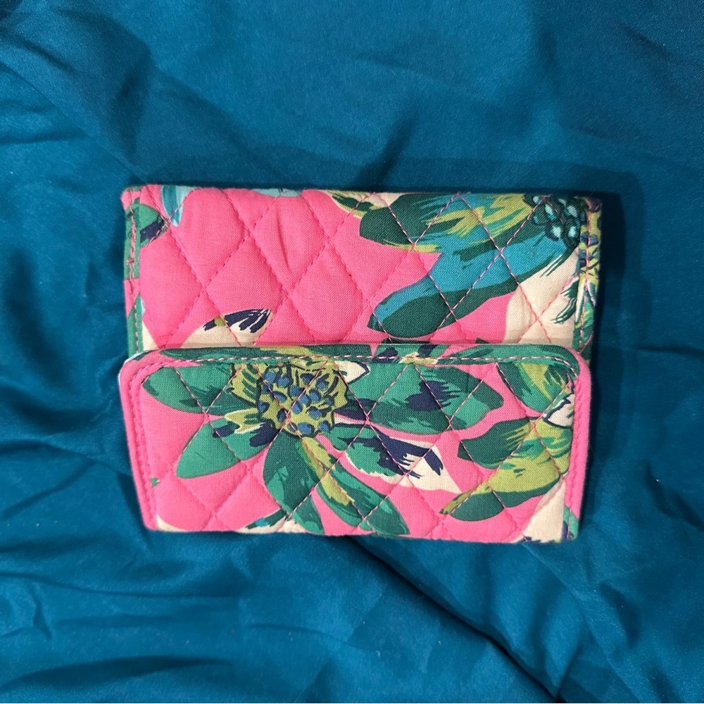 Vera Bradley Pink and Green Wallet with Tropical Print